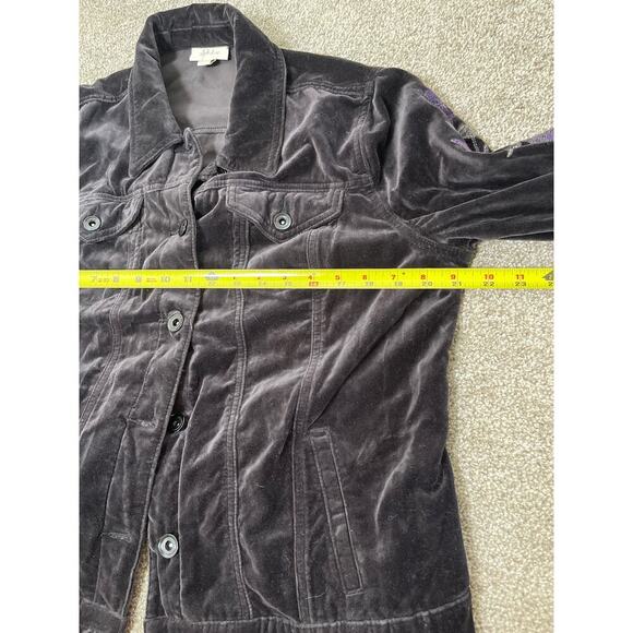 Style&Co Women's Velvet Embroidered Floral On Sleeves 100% Cotton Jacket Gray L - Picture 10 of 10